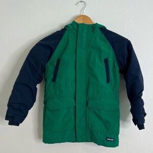 Lands' End Kids Grow-A-Long Winter Jacket Green Navy Waterproof Size M 5-6
